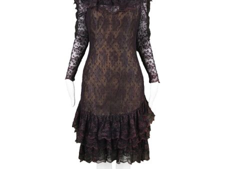 Purple & Black Lace Dress, 1980s For Sale