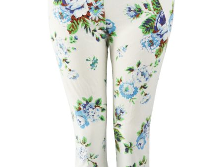 Vintage Womens White Floral Print Crop Skinny Jeans, 1990s Online Hot Sale