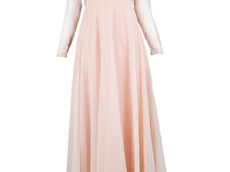 Peach Vintage Chiffon Beaded Evening Gown, 1960s Fashion