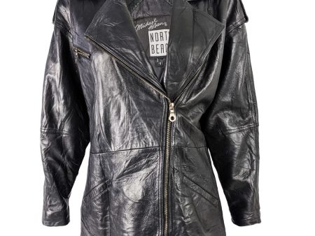 Vintage Womens Black Leather Biker Jacket, 1980s Discount