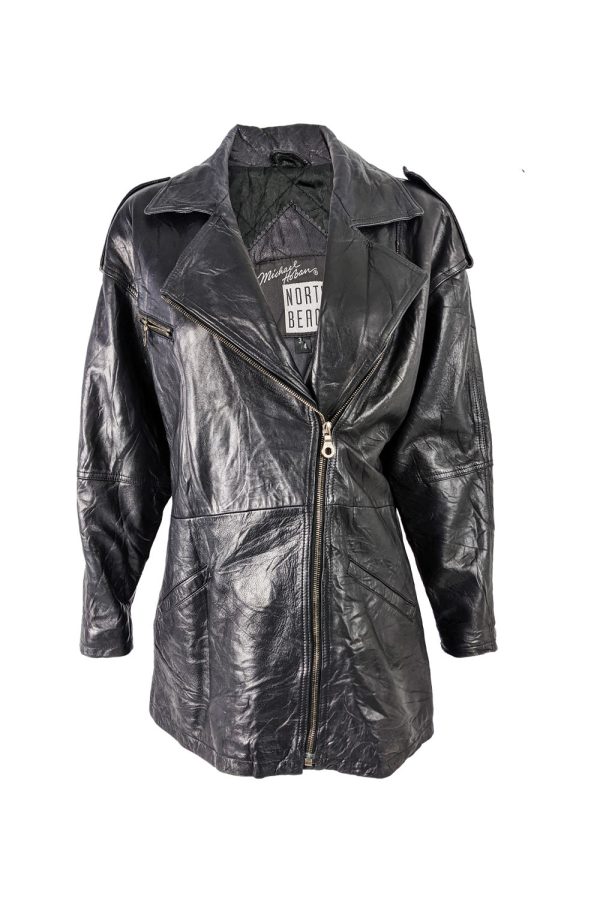 Vintage Womens Black Leather Biker Jacket, 1980s Discount