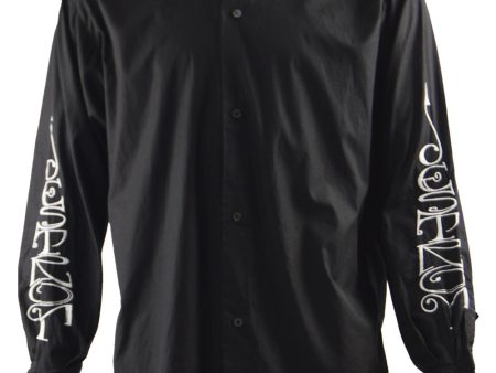 Mens Vintage Black Embroidered Long Sleeve Shirt, 1990s Online now