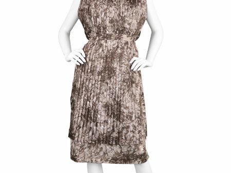 Silky Brown Pleated Evening Dress, 1960s Discount